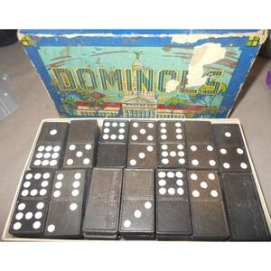Vintage 1950's Halsam #930 White House Dominoes Complete Double Nine Set (56)